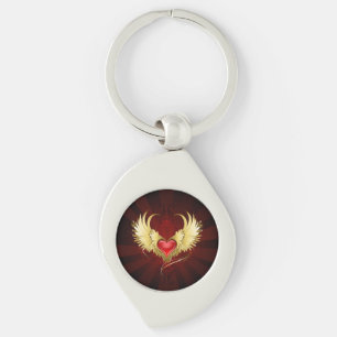 Rotes Herz mit goldenen Flügeln Schlüsselanhänger