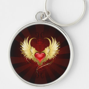 Rotes Herz mit goldenen Flügeln Schlüsselanhänger