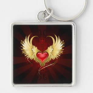 Rotes Herz mit goldenen Flügeln Schlüsselanhänger