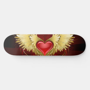Rotes Herz mit goldenen Flügeln Skateboard