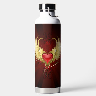 Rotes Herz mit goldenen Flügeln Trinkflasche