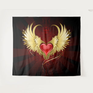 Rotes Herz mit goldenen Flügeln Wandteppich
