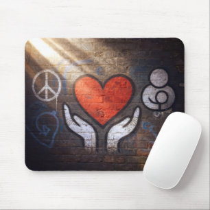 Rotes Herz mit Händen Graffiti auf einer Ziegelmau Mousepad