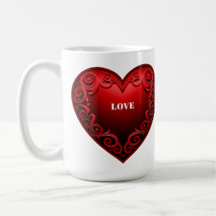 Rotes Herz mit ornamentaler Schwirbelrand  Kaffeetasse
