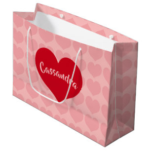 Rotes Herz mit rosa Namen Große Geschenktüte