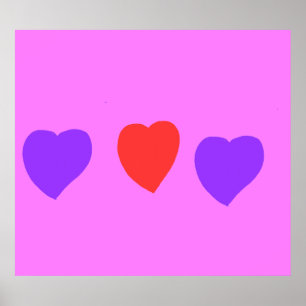Rotes Herz mit violetten Herzen auf Rosa Poster