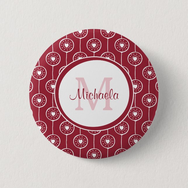 Rotes Herz-Monogramm Button (Vorderseite)