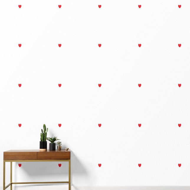 Rotes Herz Muster Solid White Elegante Niedlich Tapete (Hausflur)