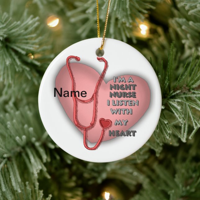Rotes Herz Night Nurse Keramik Ornament (Baum)