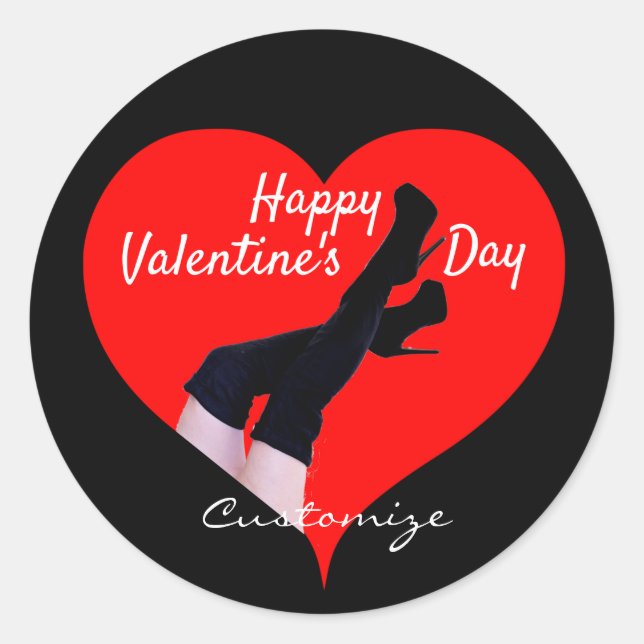 Rotes Herz Oberschenkelhohe Stiefel Valentine Thun Runder Aufkleber (Vorderseite)