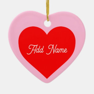 Rotes Herz Pastell Pink Personalisiert Keramik Ornament
