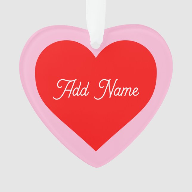 Rotes Herz Pastell Pink Personalisiert Ornament (Vorderseite)