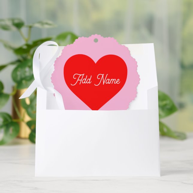 Rotes Herz Pastell Pink Personalisiert Ornament Karte (Umschlag)