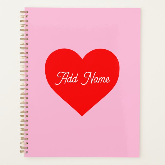 Rotes Herz Pastell Pink Personalisiert Planer (Vorderseite)