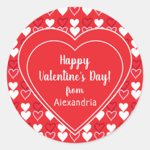 Rotes Herz Personalisiert Frohen Valentinstag Runder Aufkleber