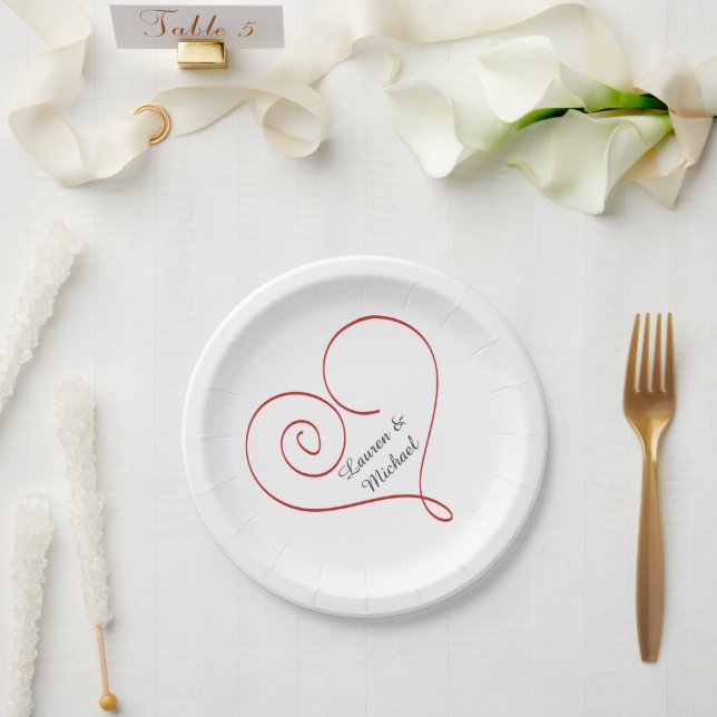Rotes Herz-personalisierte Hochzeit Pappteller (Hochzeit)