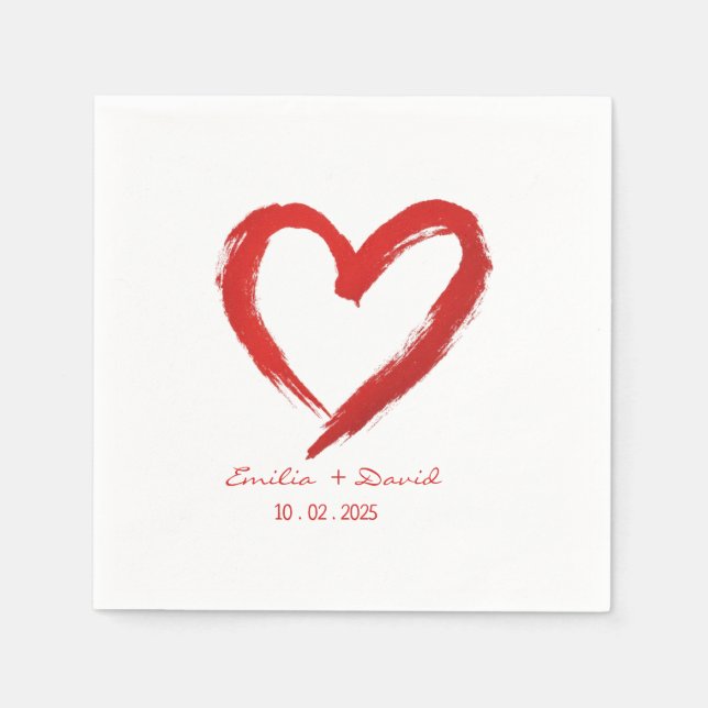 Rotes Herz romantische Hochzeit Serviette (Vorderseite)