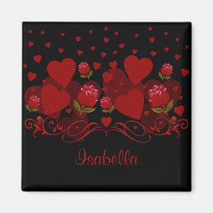 Rotes Herz, rote Rosen für Valentinstag Magnet
