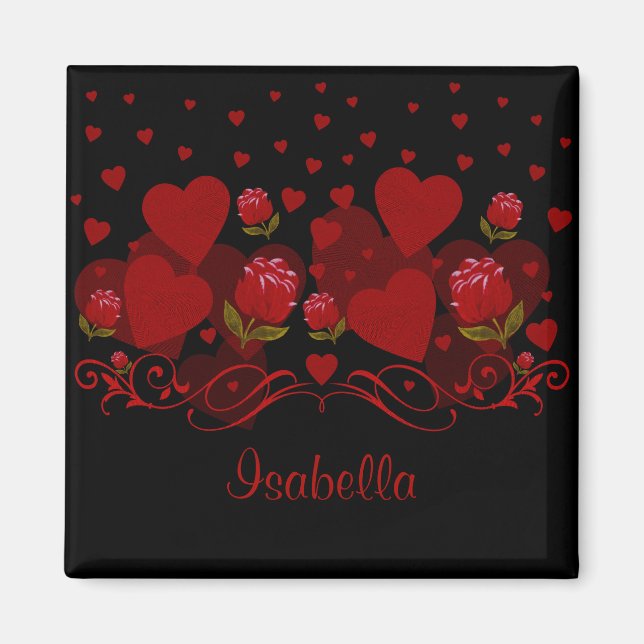 Rotes Herz, rote Rosen für Valentinstag Magnet (Vorne)