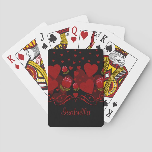 Rotes Herz, rote Rosen für Valentinstag Spielkarten (Rückseite)