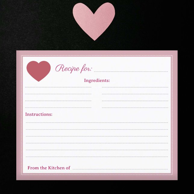 Rotes Herz Rustikales Brautparty Rosa Rezept Karte (Red Heart Rustic Bridal Shower Pink Recipe Card)