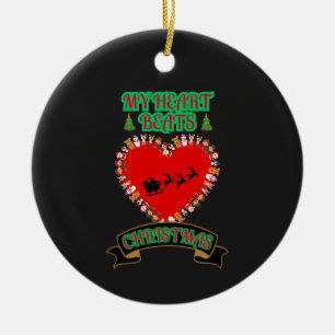 Rotes Herz Santa Sleigh Rentierfest Weihnachten Keramik Ornament