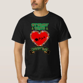 Rotes Herz Santa Sleigh Rentierfest Weihnachten T-Shirt