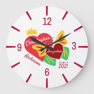 Rotes Herz, Schmetterlingseleganz Große Wanduhr