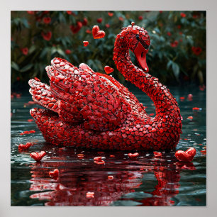 ❤️ Rotes Herz Schwan Romantische Liebe Elegante Wa Poster