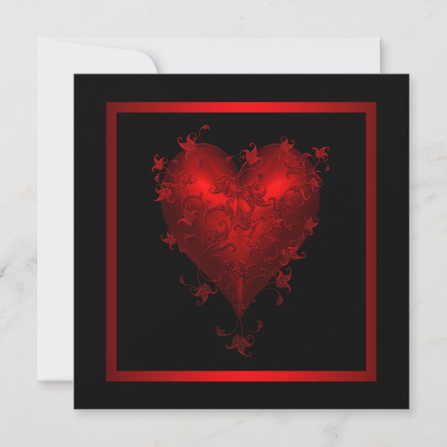 Rotes Herz - Schwarzes Hochzeitsempfang Einladung (Vorderseite)