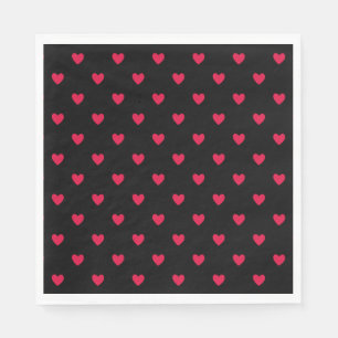 Rotes Herz Schwarzes Medium Nahtloses Muster Serviette