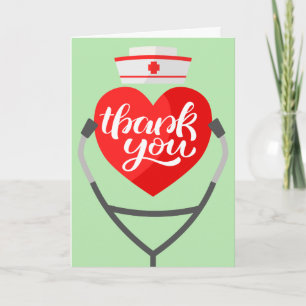 Rotes Herz Stethoskop Krankenschwester Dankeschön- Dankeskarte