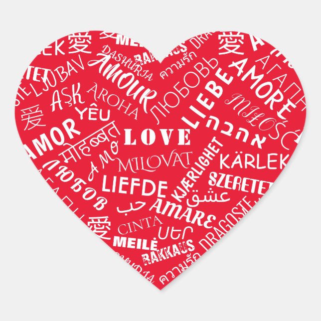 Rotes Herz Stickerchen mit Liebe Text Mehrsprachig Herz-Aufkleber (Vorderseite)