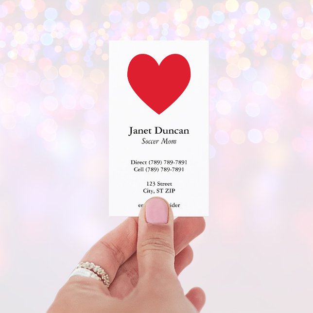 Rotes Herz Telefonnummerkarte (Modern Minimalist Heart Shape Business Card)