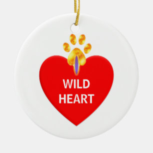 Rotes Herz und goldene Pfote auf weißem Weihnachte Keramik Ornament