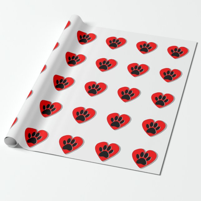 Rotes Herz und Hundekuh drucken Geschenkpapier (Ungerollt)