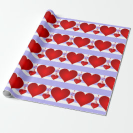 Rotes Herz und Lila und weiße Streifen Geschenkpapier