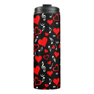 Rotes Herz und Musiknoten Thermosbecher