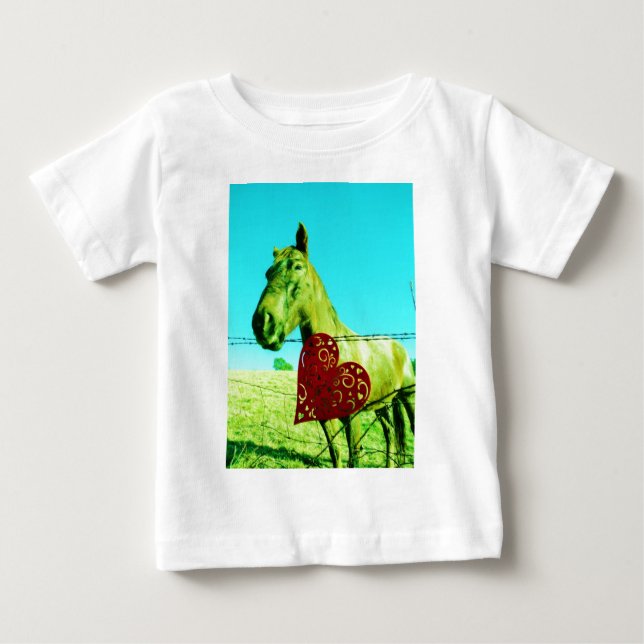 Rotes Herz und Pferd Baby T-shirt (Vorderseite)