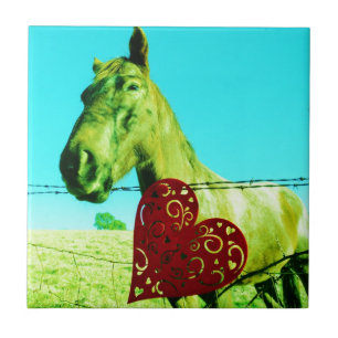 Rotes Herz und Pferd Fliese