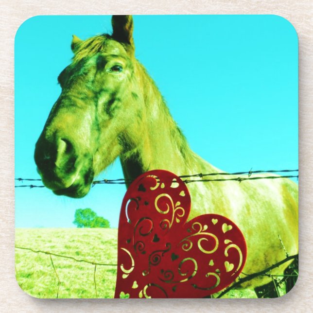 Rotes Herz und Pferd Untersetzer (Vorderseite)