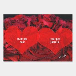 Rotes HERZ und ROSE-Packpapier Geschenkpapier Set