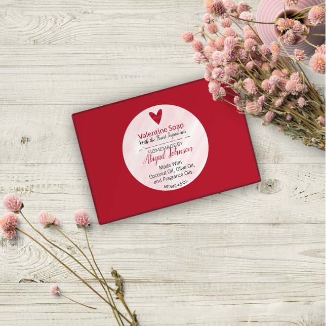 Rotes Herz Valentinstag hausgemachte Handseife Runder Aufkleber (Von Creator hochgeladen)