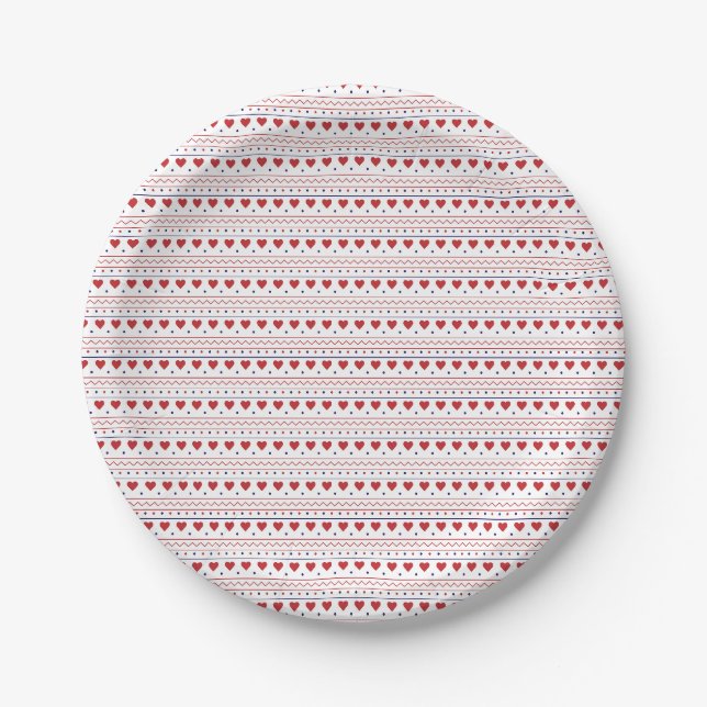 Rotes Herz Valentinstag Liebesmuster Pappteller (Vorderseite)