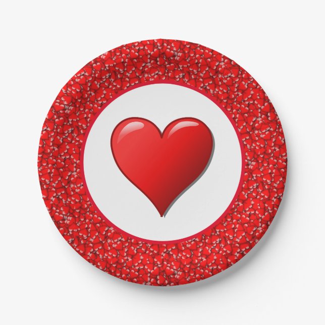 Rotes Herz Valentinstag Tageszeitung Plate Pappteller (Vorderseite)