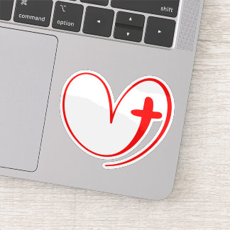 Rotes Herz verbunden mit einem Kreuz Aufkleber