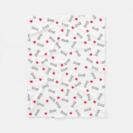 Rotes Herz Weißknochen Hund oder Hund Lover Fleecedecke