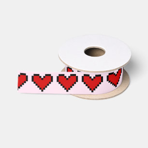 Rotes Herzband mit Pixelkunst-Liebesymbol Satinband