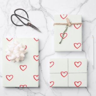 Rotes Herzen Muster, Süß, Liebe Geschenkpapier Set