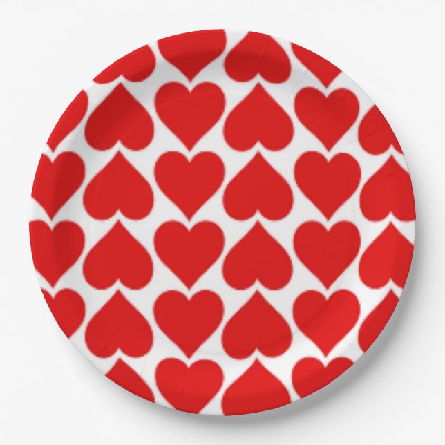 ROTES HERZPATTER PAPPTELLER (Vorderseite)